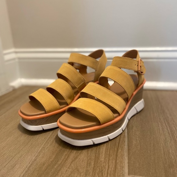 Sorel Shoes - Sorel Mustard Yellow Strappy Wedge Sandals
